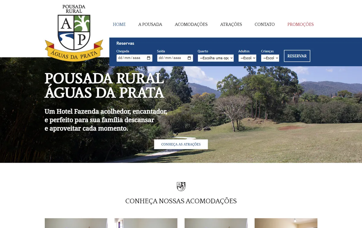 Site da Pousada Rural Águas da Prata