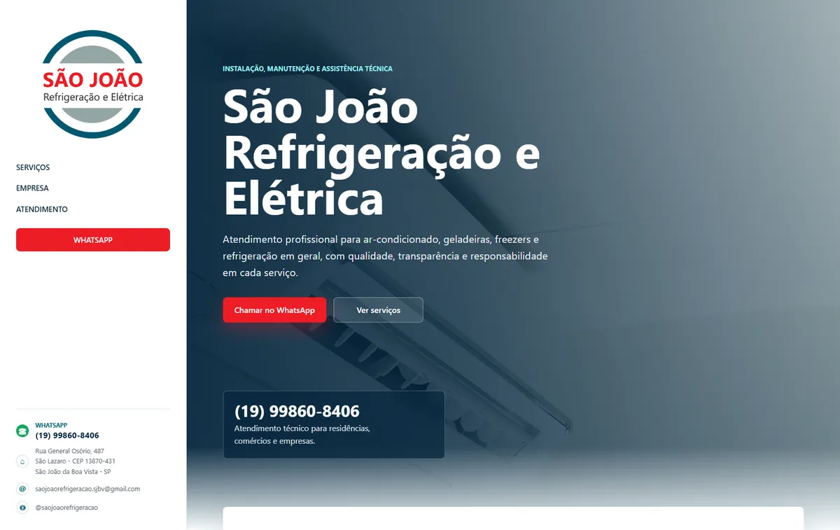 Site da São João Refrigeração e Elétrica